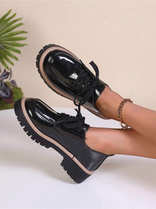 Patent Black Lug Sole Oxford Shoes